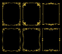 Ornate Golden Vector Frames Set Over Black Background