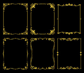 Poster - Ornate golden vector frames set over black background