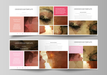 Poster - Set of business templates for tri fold square design brochures. Leaflet cover, abstract vector layout. Romantic couple kissing. Beautiful background. Geometrical pattern in triangular style.