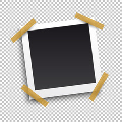 Wall Mural - photo frame with shadow on adhesive sticky tape scotch, on transparent background, vector template f