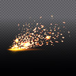 Fire sparks of metal welding isolated on transparent background. During iron cutting. Vector illustration.