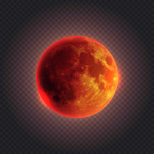 Realistic Detailed Full Red Moon Isolated On Transparent Background. Vector Illustration. Easy To Use.