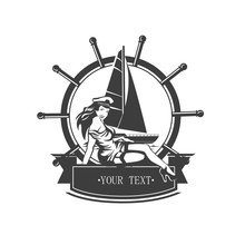 Vintage Icon Yacht And Pin Ap Sailor Girl. Vector Illustration
