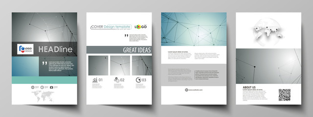 Wall Mural - Business templates for brochure, magazine, flyer, booklet, report. Cover design template, vector layout in A4 size. Geometric background. Molecular structure. Scientific, medical, technology concept.