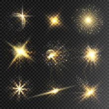 Set Of Vector Glow Stars And Light Effect Bursts With Sparkles I