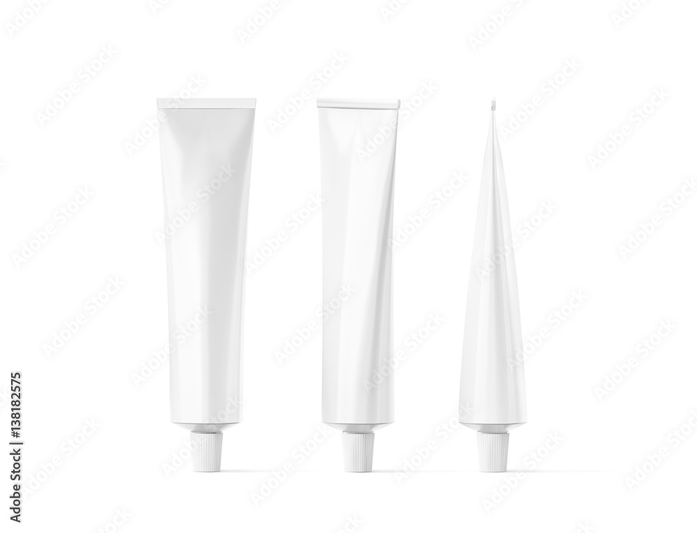 Blank white tube mockup set, front and side view, 3d rendering. Clear ...