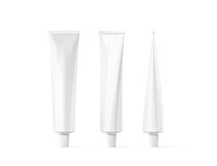 blank white tube mockup set, front and side view, 3d rendering. clear skincare cream pack design moc