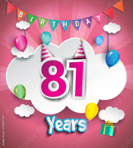 81 Years Birthday Celebration Design With Clouds And Balloons