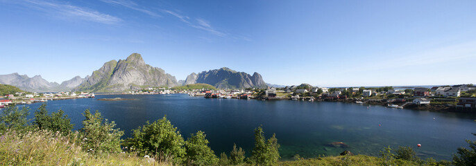 Wall Mural - Panoramic summer view of Lofoten Islands near Moskenes, Norway