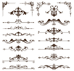 Poster - Art deco design elements of vintage ornaments and borders corners of the frame Isolated art nouveau flourishes on a white background