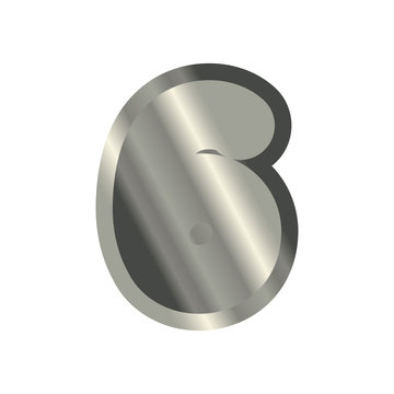 Number 6 steel. Metal font six. Silver alphabet sign. Iron ABC symbol