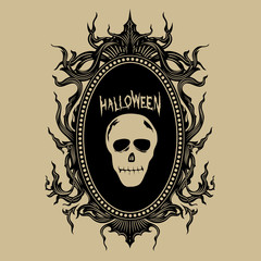 Wall Mural - vintage hand draw frame halloween stickers vector illustration