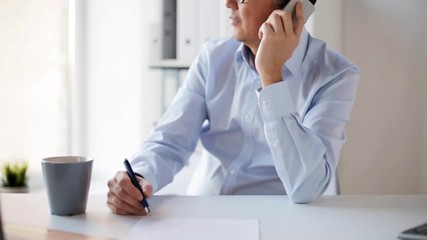 Sticker - businessman with laptop calling on smartphone