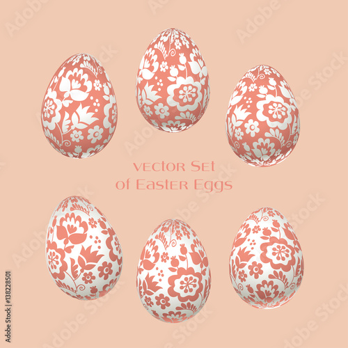 pale rosy Easter egg decoration vector illustration. floral folk-style decor ...