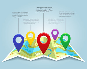 Poster - map with pin markers vector illustration. cartography location pointers