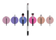Make-up brushes set, with colorful circles on background.