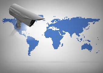 Poster - Composite image of Security camera on white and blue map