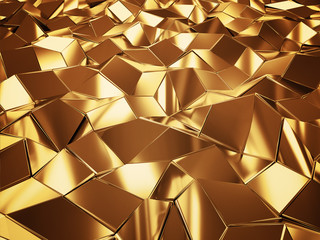 Geometric three dimensional metal gold background