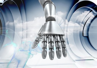 Poster - Composite Image of a robotic hand against a grey background