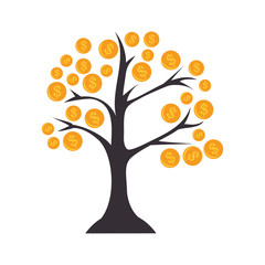 Sticker - tree with coins icon vector illustration design