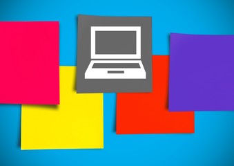 Poster - Sticky Note Laptop Computer icon against blue background 