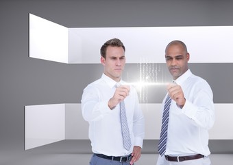Poster - Two businessmen interacting against a grey background