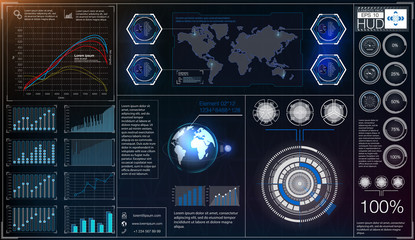 Poster - Abstract background with different elements of the hud. Hud elements,graph.Vector illustration.Head-up display elements for Infographic elements.