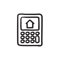 Sticker - Calculator with house on display sketch icon.