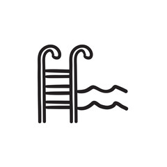 Poster - Swimming pool with ladder sketch icon.