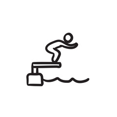 Sticker - Swimmer jumping in pool sketch icon.