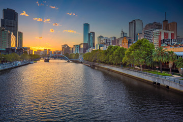 City of Melbourne. Cityscape image of Melbourne, Australia during summer sunset.