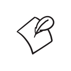 Sticker - Feather and document sketch icon.