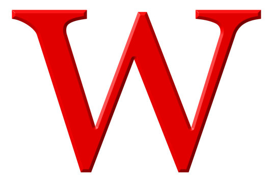 Lowercase letter W, isolated on white, with clipping path, 3D illustration