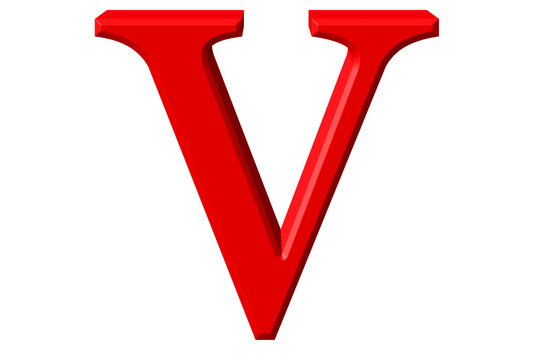 Lowercase letter V, isolated on white, with clipping path, 3D illustration