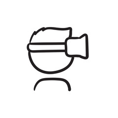 Sticker - Man wearing virtual reality headset sketch icon.