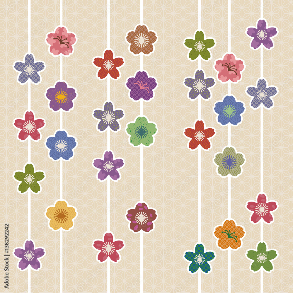 和模様のカラフルな桜イラスト Poster Posters Michikodesign