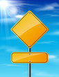 Blank yellow traffic road sign on sky background