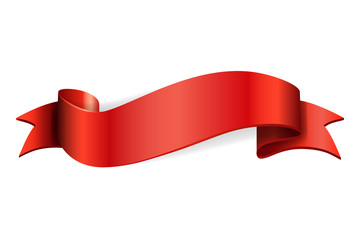 Wall Mural - Red ribbon. Satin bow blank banner. Design label scroll blank element, isolated white background. Empty template for greeting, placard, advertising. Symbol for decoration Vector illustration