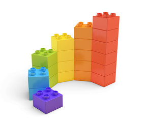 Poster - 3d rendering of multi-colored toy blocks making up spiral stairs.