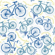 Abstract seamless pattern with bicycles. Walking cycling. Cycling. Fashion trend pattern on the fabric. Print with bicycles.