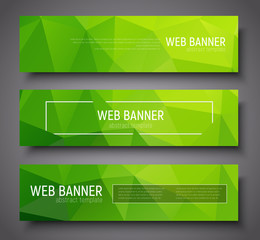 Poster - Banner design with green abstract polygonal background,