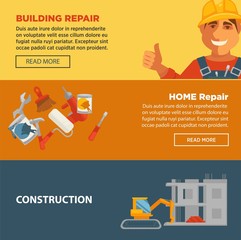 Wall Mural - Building and home repair construction vector web banners set. Equipment