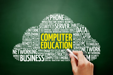 Aufkleber - computer education word cloud collage, technology business concept on blackboard