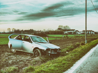 Wall Mural - Car accident. Wreckage at road side