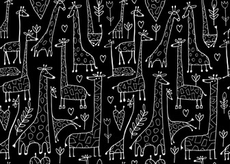 Sticker - Funny giraffes sketch, seamless pattern your design