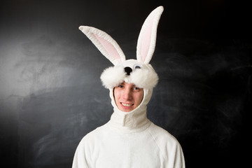 Wall Mural - Man in a rabbit costume smiling