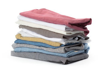 Wall Mural - Stack of clothes on white background, closeup