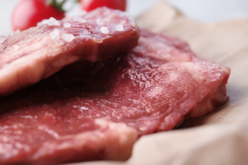 Wall Mural - Raw steak with salt, closeup