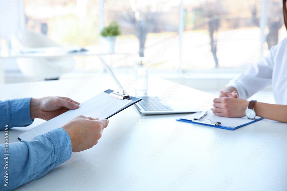 Job applicant having interview in office, closeup