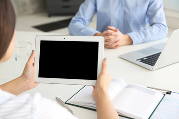 Canvas Print - Job applicant having interview in office, closeup